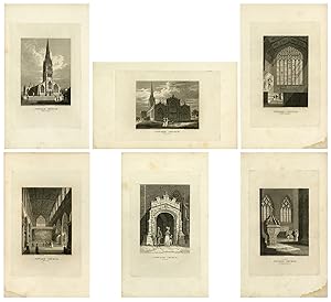 6 Antique Prints-A collection of views of Newark church-Curtis-Storer-1823