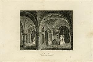 Antique Print-Architecture-View of crypt of Cantyerbury cathedral-Storer-1823