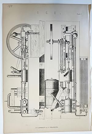 (Original Steel Engraving ) 'ICE' (1870s Ice Machine) from Encyclopedia of Chemistry . Theoretica...