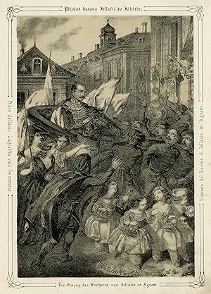 Antique Print-The entrance of Joseph Jellacic von Buzim into Wagram-Katzler-1850