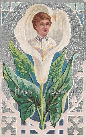 Easter Altar Boy in Lily Embossed Foil Painted, Easter Cross Series 1¢ Franklin 1910 Rare