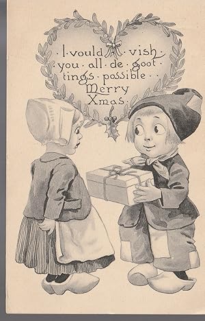Christmas Greeting 1912 Dutch Children Pen & Ink Vintage Postcard