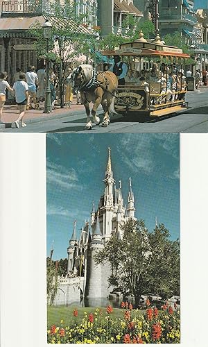 Walt Disney World circa 1990 Trolley Ride, Cinderella Castle x2 Photo Postcards