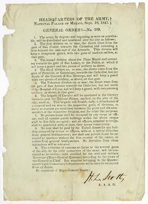 Headquarters of the Army, National Palace of Mexico, Sept. 18, 1847. General Orders - No. 289