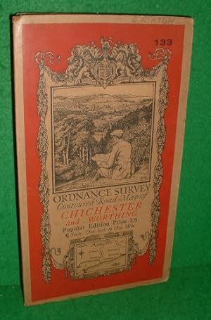 ORDNANCE SURVEY CONTOURED ROAD MAP OF CHICHESTER AND WORTHING POPULAR EDITION SCALE ONE INCH TO O...