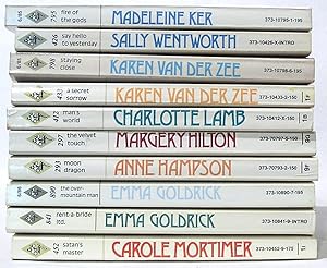Lot of 10 Harlequin Presents novels from the 80s by Mortimer, Goldrick, Hampson, Hilton, Lamb, va...