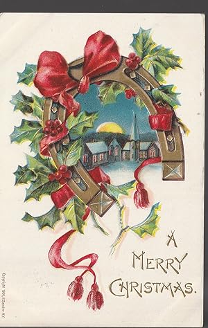 Christmas Greeting Postcard Horseshoe 1906 Embossed