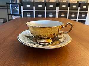 Vintage Rosina Gold Teacup & Saucer Pineapple & Fruit England Ultra Rare!