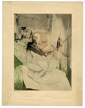 Antique Master Print-LANGASKENS-ELDERLY-ARTIST-PAINTER-Langaskens-c.1930