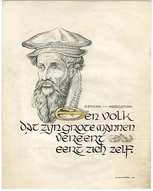 Antique Drawing-GERARD-MERCATOR-GREAT-MEN-TRIBUTE-Van de Velde-1953