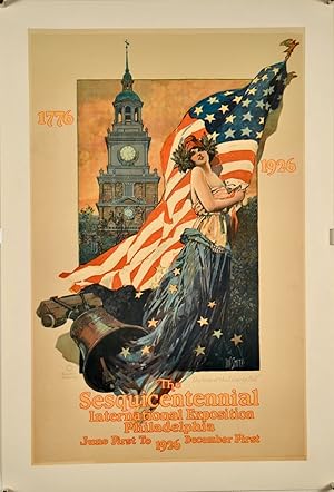 1926 ORIGINAL POSTER: SESQUICENTENNIAL PHILADELPHIA EXPOSITION / LINENBACKED