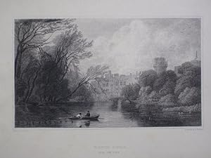 Original Antique Engraving Illustrating Warwick Castle from the River in Warwickshire. Published ...