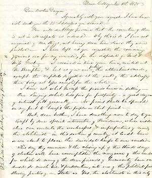 Autograph Letter Signed, Union College, Nov. 5th, 1838, to Isaac G. Duryee, Andover Theological S...