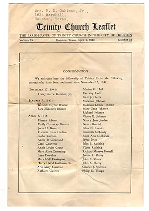 Trinity Church Leaflet Episcopal Houston Texas April 19, 1943 Parish Paper News