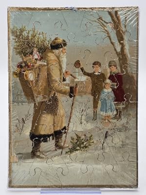 Three antique wooden jigsaw puzzle with chromolithograph pictures