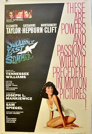 1960 ORIGINAL MOVIE POSTER "SUDDENLY LAST SUMMER" / ELIZABETH TAYLOR / LINEN-BACKED