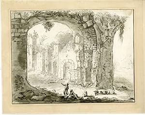 Antique Master Print-RUIN-LANDSCAPE-ARCH-Cootwijk-Lievens-c.1760