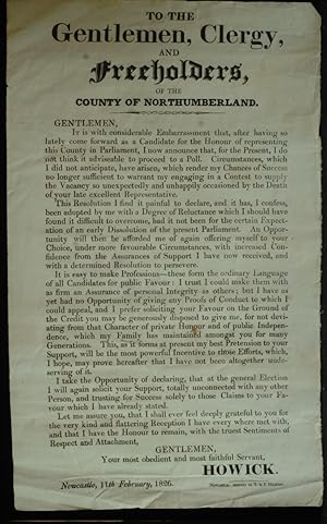 To The Gentlemen: Clergy And Freeholders Of The County Of Northumberland