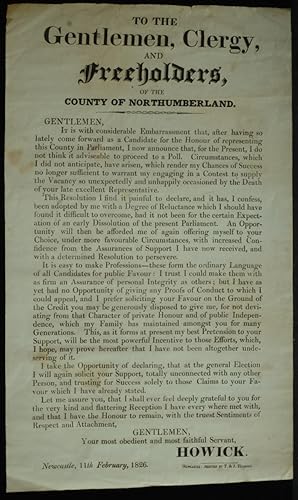 To The Gentlemen: Clergy And Freeholders Of The County Of Northumberland