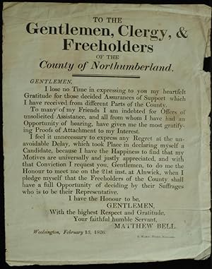 To The Gentlemen: Clergy And Freeholders Of The County Of Northumberland