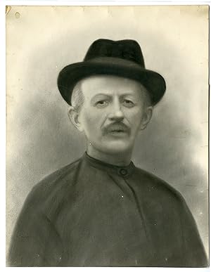 Antique Drawing-DUTCH-MAN-PORTRAIT-ARTIST-HOMBURG-HAT-Anonymous-c.1900