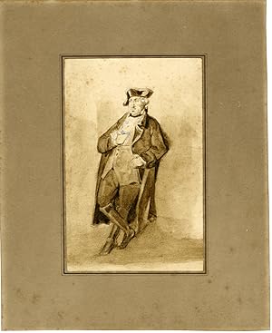 Antique Drawing-STANDING-GENTLEMAN-WATERCOLOR-Madou-19th Century