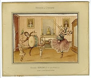 Antique Drawing-MADAME-ROPLOPLO-FAMILY-ILLUSTRATION-Leclerc-1914