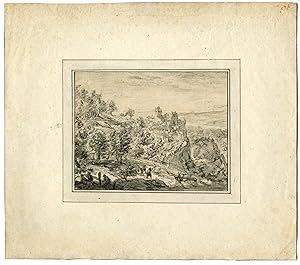 Antique Drawing-RHINE-CASTLE-VIEW-Anonymous-17th century