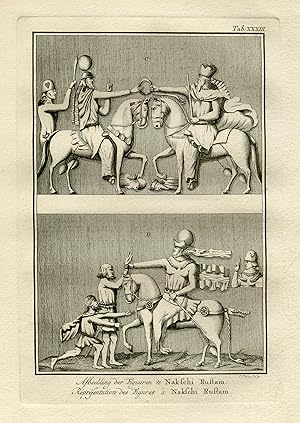 Antique Print-Depiction of two reliefs at Naqsh-e-Rostam in Iran-Philips-1774