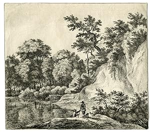 Antique Master Print-LANDSCAPE-ROCKS-RIVER-Hackaert-c.1655-1685