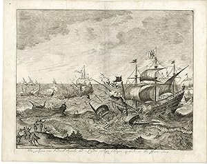 Antique Print-DESTRUCTION-SPANISH-GALLEYS-CHANNEL-Luyken-1681