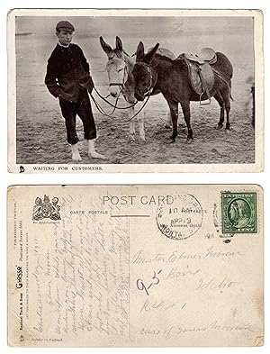Raphael Tuck Postcard, Fourfooted Friends Series, Waiting for Customers - Boy and Two Donkeys
