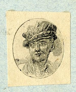Antique Master Print-HEAD-YOUNG-MAN-BERET-FEATHER-ETCHING-Norblin-1778