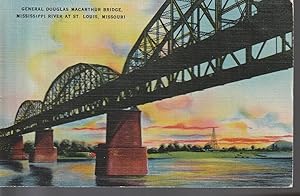 General Douglas Macarthur Railroad Bridge, Mississippi River at St. Louis; 1948 Linen Postcard