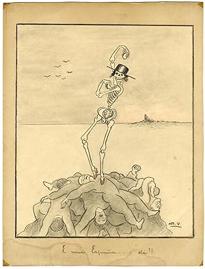 Antique Drawing-SATIRE-SPANISH-CIVIL-WAR-SKELETON-CORPSE-TP.V.-c.1936