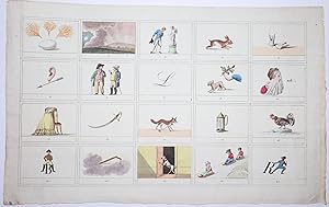 Uncut Sheet of Hand-colored Biedermeier Era Pictorial Cards