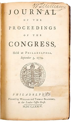 Journal of the Proceedings of the First Continental Congress, Signed as a "True Copy" by Charles ...