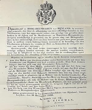 Printed publication 1852 | Bemalen van den Vlietboezem, Leyden E.J. Brill 1852, 1 p. 42 x 34 cm.