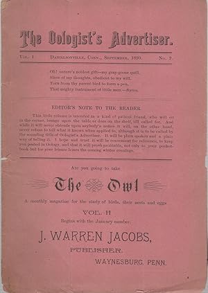 The Oologist's Advertiser: A Monthly Paper Devoted to the Study of Birds, Their Nests and Eggs