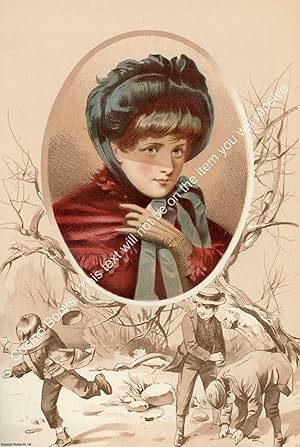 PRINT : 1887 ; Early winter girl. A modern colour reprint of an original illustration from the Il...
