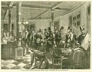 In the reading-room of the Fifth Avenue Hotel [New York], discussing the news from Chicago.