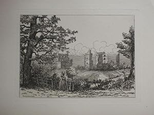 Fine Original Antique Etched Print Illustrating Sheriff Hutton in Yorkshire By William Wheater. 1...