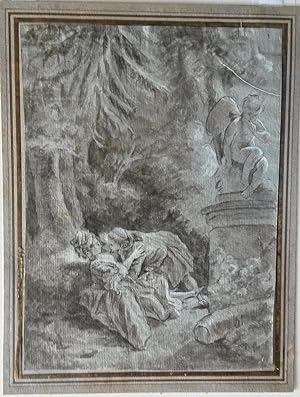 Le Soir (Amorous Couple in Garden: a drawing from the 18th Century. After. Pierre-Antoine Baudouin)
