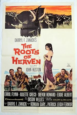 ROOTS of HEAVEN 1958 MOVIE POSTER ERROL FLYNN, ORSON WELLES, JOHN HOUSTON