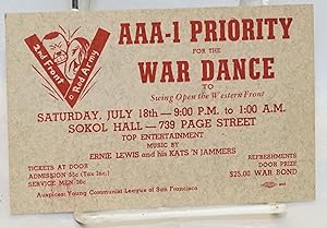 AAA-1 priority for the war dance to swing open the Western Front. Saturday, July 18th -- 9:00 P.M...