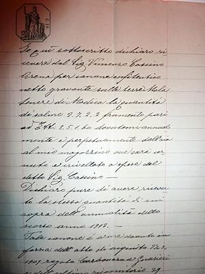 " Regno d'Italia - Ricevuta per Canone Enfiteutico Modica 25 Luglio 1911 firmata Ragionier Ernest...