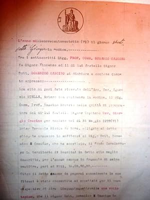 " Regno d'Italia - Documento Notarile di Donazione, Modica 23 Giugno 1928"