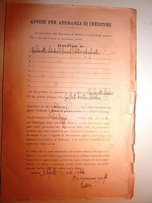 " Regno d'Italia - Tribunale Civile di Modica AVVISO ADUNANZA DEI CREDITORI Modica 9 Aprile 1941"