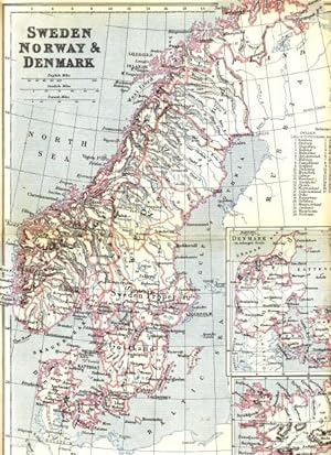Antique map of Sweden, Norway & Denmark (enlarged inset of Denmark, inset map of Iceland),