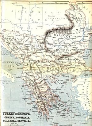 Antique map of Turkey in Europe, Greece, Roumania, Bulgaria, Servia &c